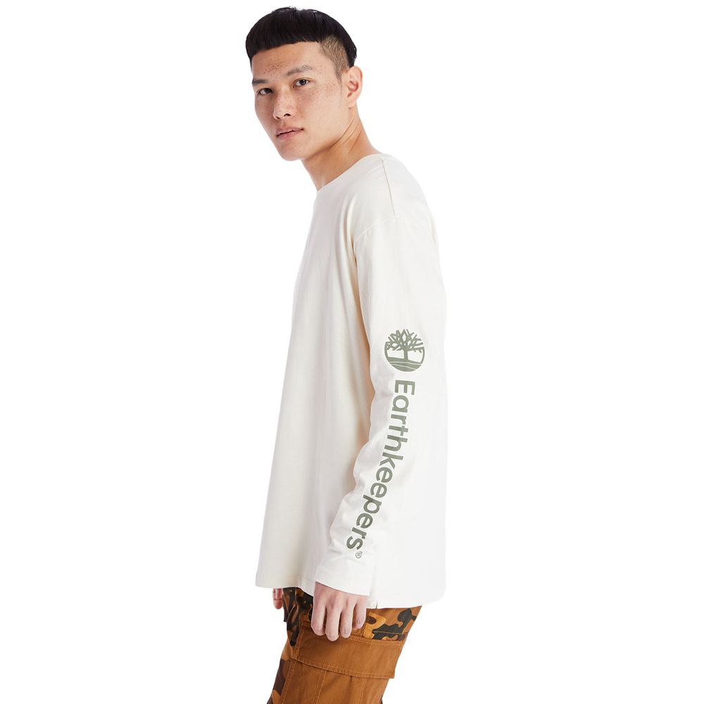 Tricouri Timberland Barbati Albi - Ecoriginal Ek+ Long-Sleeve - Romania - ZTSBYU415